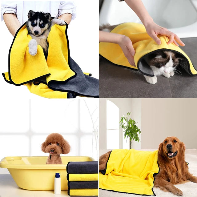 Toalha de banho absorvente de secagem rápida para animais de estimação Toalhas de fibra macia para gato e cachorro Roupão conveniente Toalha de limpeza
